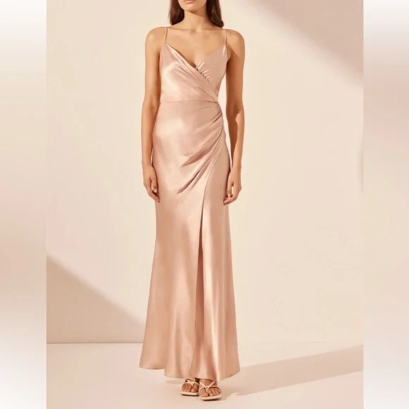Shona Joy La Lune Satin Dress in Desert Rose - Picture 1 of 6